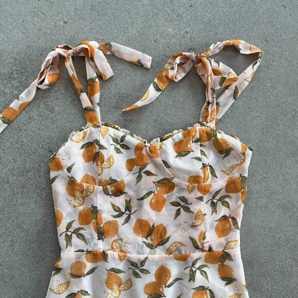 Aqua Lemon Print Tie Strap Mini Dress Size Small - Picture 7 of 8